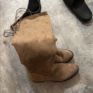Tan Suede Knee-High Boots